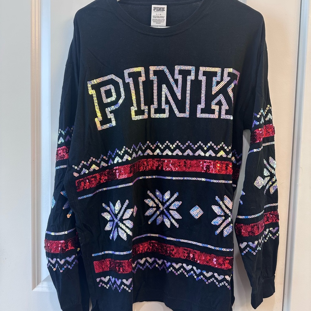 PINK Sequin Black Long Sleeve Shirt